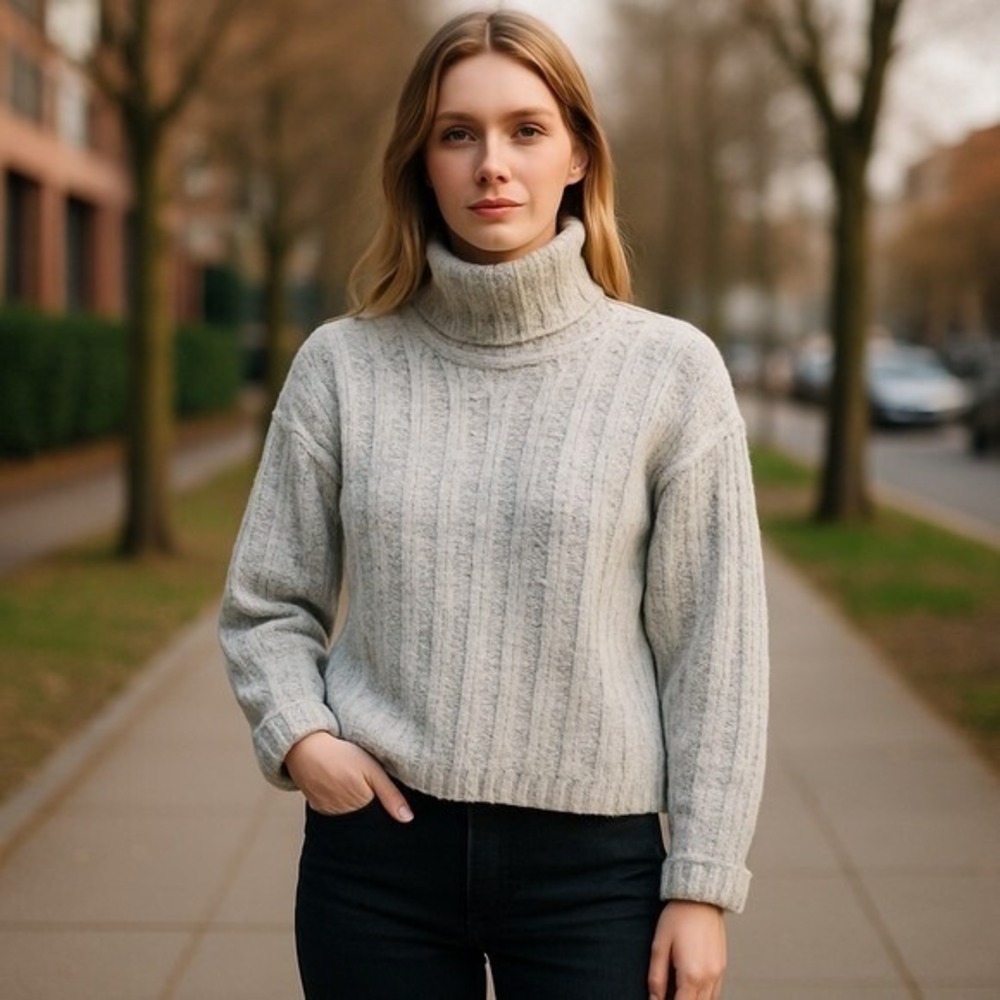 LIZ CLAIBORNE Turtleneck Sweater Top Womens - Petite Small White Blue